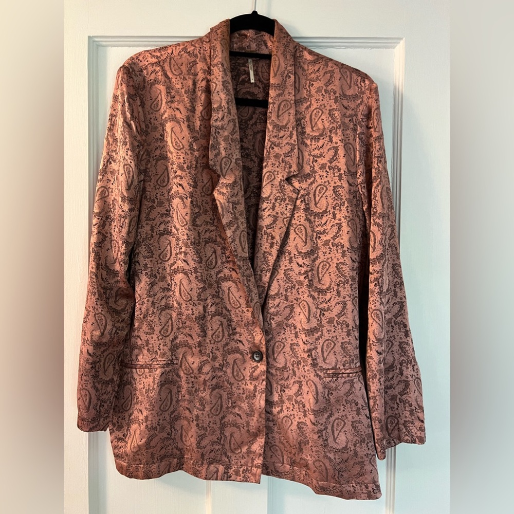 Free People Pink Silk Jacquard Blazer